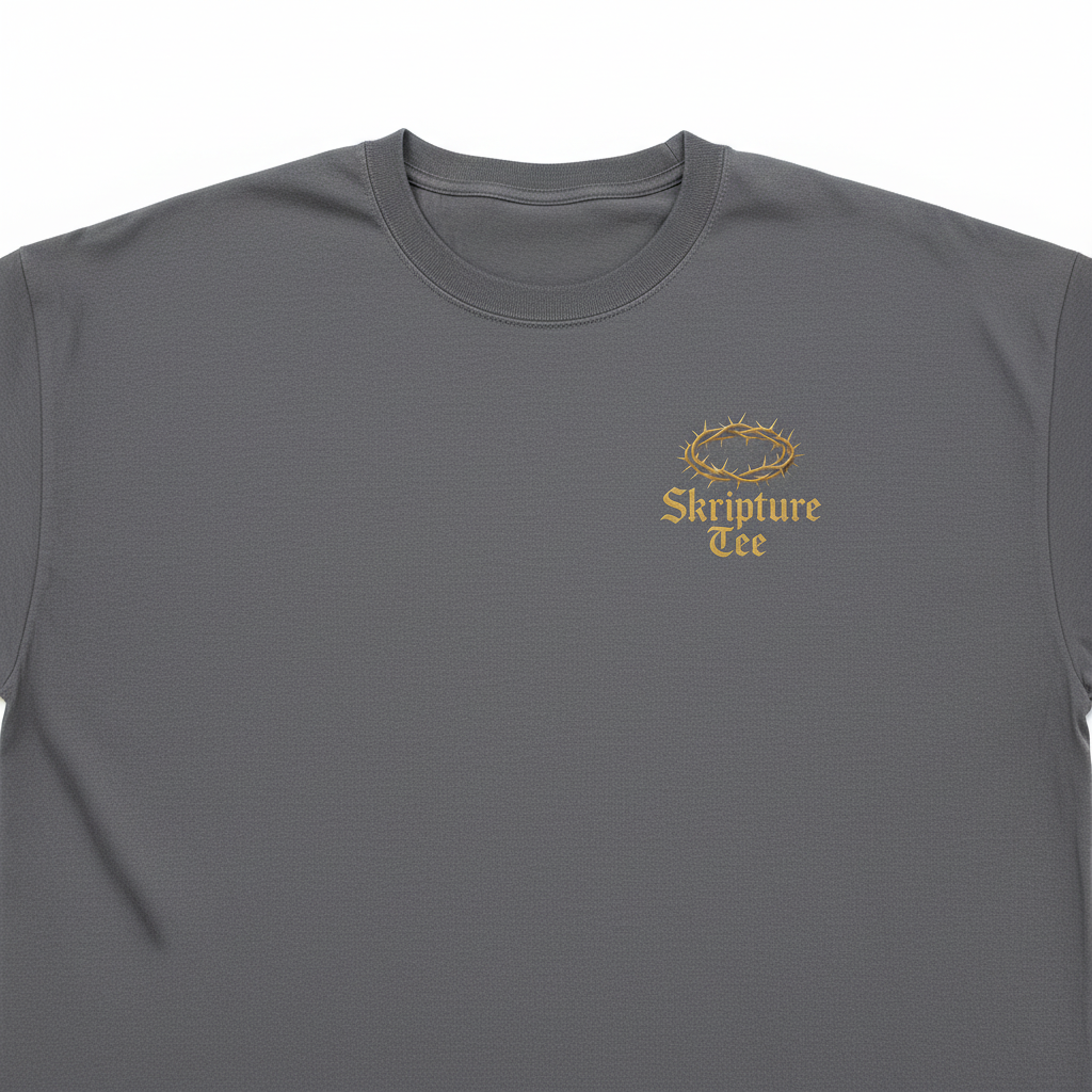  Psalm 37:1 Fret Not Thyself charcoal gray tee front flat lay with crown of thorns logo